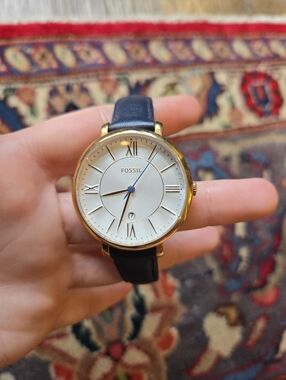 Fossil Classic Gold-Tone Watch with Navy Leather Strap